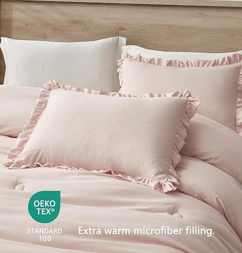 Chezmoi Collection Nora Blush Comforter Set Full Size 3-Piece Fluffy Soft Stone-Washed Ruffled Shabby Chic Bedding for All Season thumbnail 4