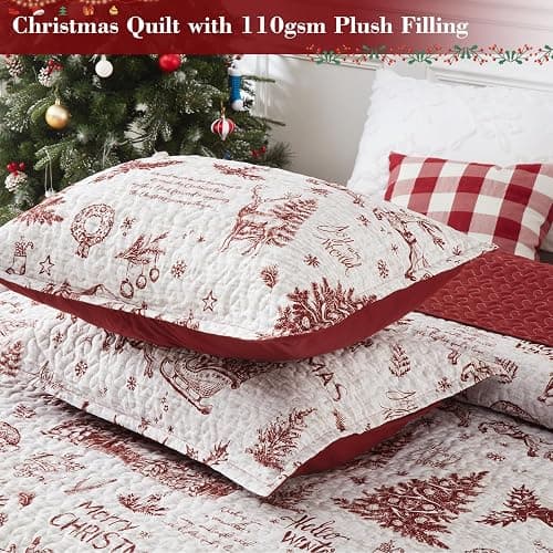 Christmas Quilt Set King Size, Christmas Holiday Decorations Bedspread Set, Soft and Breathable Xmas Quilt Bedding Set (King, 106"x96") thumbnail 4