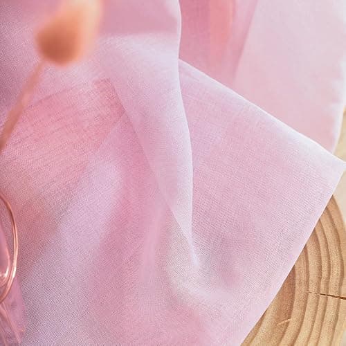 MYSTIC-HOME Sheer Curtains Pink 63 Inch Length, Rod Pocket Voile Drapes for Living Room, Bedroom, Window Treatments Semi Crinkle Curtain Panels for Yard, Patio, Villa, Parlor, Set of 2, 52"x 63" thumbnail 8