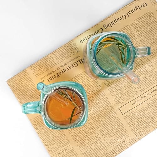 ANOTION Mason Jar with Handle - Colorful Drinking Glasses Colored Glass Cups with Lids and Straws Colored Glasses Drinking Set of 2 Mason Jars Iced Coffee Cups Tumblers Smoothie Water Bottles thumbnail 4