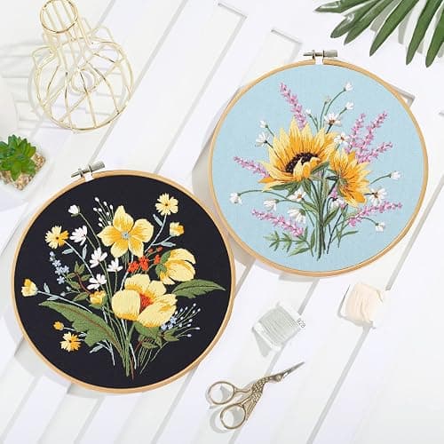 Santune 3 Pack Flower Embroidery Kit for Beginners Adults Cross Stitch Kits for Beginners Hand Embroidery with Plant Patterns and Instructions DIY Kits for Adults with Hoops,Threads and Needles thumbnail 8