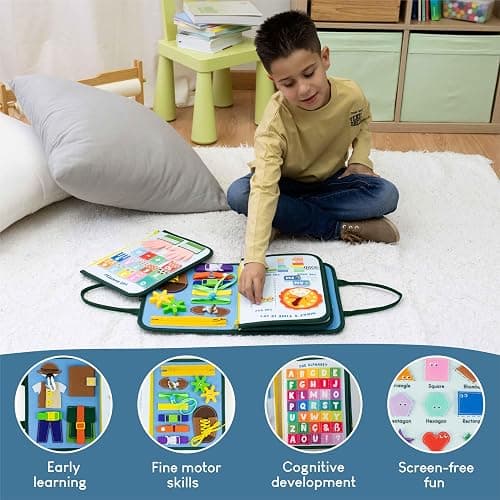 BONNYCO Busy Board for 1 Year Old Animals. Montessori Busy Book for Toddlers 1-3 2-4, Felt Quiet Book Baby. Montessori Toys, Toddler Learning Toys for Travel, Airplane, Car. Educational Activity Board thumbnail 6