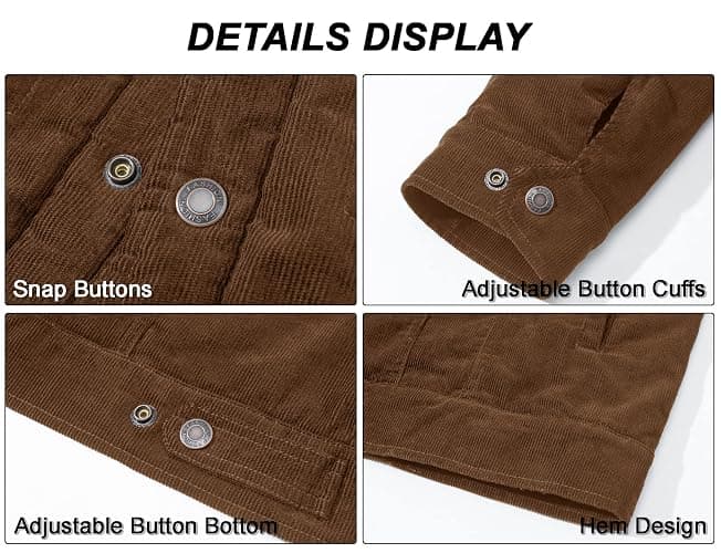 MAGCOMSEN Men's Corduroy Jacket Winter Sherpa Lined Warm Thick Trucker Cargo Coat with 5 Pockets thumbnail 7