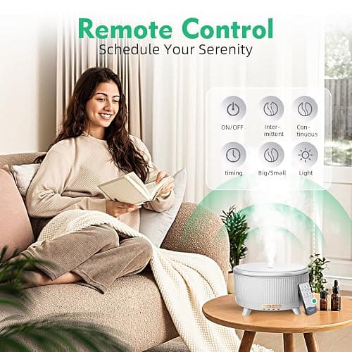 500ML Large Capacity Essential Oil Diffuser, Ultrasonic Aromatherapy Diffuser with 7 Color LED Lights with Remote Control, Cool Mist Humidifier, Timed Mist, Auto Shut-Off (Minimalist White) thumbnail 8