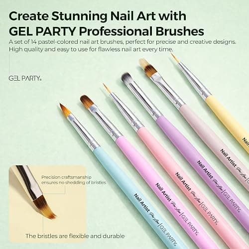 GELPARTY 21 Pcs Pastel Nail Art Brush Set for Gel Polish, Acrylic & Ombre – Professional Detail Liner Brushes, Dotting Tools, Silicone Sculpting Pens & Gradient Painting Kit for DIY Manicure thumbnail 4