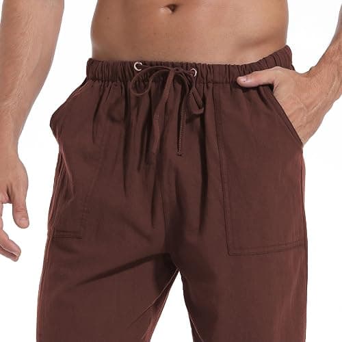 AITFINEISM Men's Casual Cotton Linen Pants Elastic Waist Lightweight Drawstring Summer Pants thumbnail 4