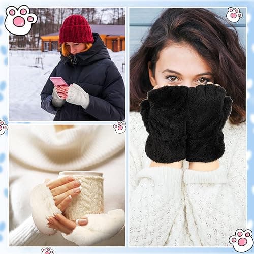 Geyoga 3 Pairs Cat Paw Gloves Therian Theme Furry Kawaii Plush Fingerless Paws Cosplay Gloves Girls Women Gift Costume Favor thumbnail 7