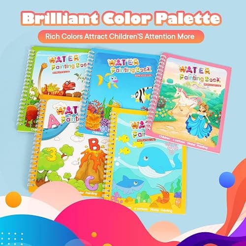 5 Pack Reusable Water Coloring Book for Toddlers, Water Doodle Book Toys, Paint with Water Books,Mess-Free Coloring Book, Portable Educational Doodle Drawing Toy, Educational Learning Kits Gifts - New 5 Pack - 5 thumbnail 8