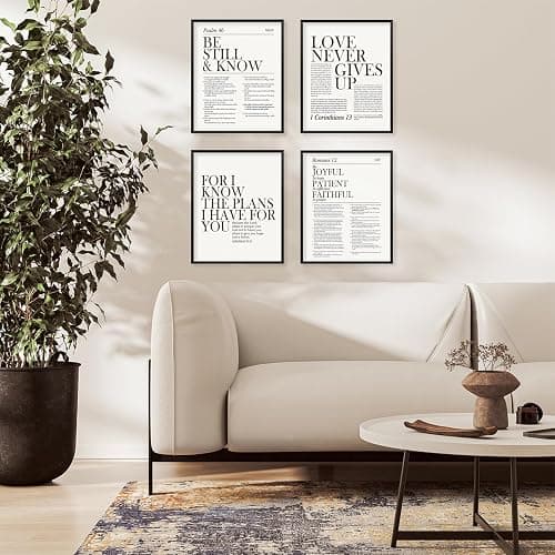 Locomiss Black and White Christian Wall Art Decor, Modern Bible Verse Prints, Minimalist Jesus Scripture Wall Decor, Inspirational Bible Posters for Bedroom Office Living Room, Set of 4 (8x10 Unframed) thumbnail 3