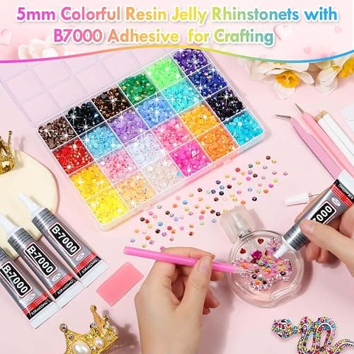 B7000 Glue with Large Rhinestones for Crafting, 5MM Rainbow Rhinestones Flat Back Gems Crystal with Jewelry Glue Adhesive for DIY Graduation Cap Bedazzling Crafts Clothes Tumblers Shoes thumbnail 2