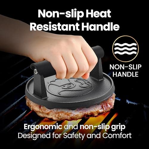 Smash Burger Press for Griddle, 2 lb Heavy Duty Burger Smasher Tool with Heat-Resistant Handle, Premium Cast Iron Bacon & Sandwich Maker, Hamburger Press for BBQ Grilling Accessories, 5-Year Warranty thumbnail 3