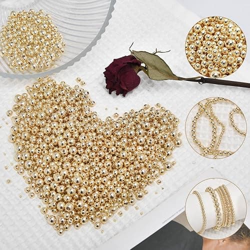 250pcs 18K Gold Filled Spacer Beads，Round Bracelet Beads,Seamless Smooth Metal Brass Beads，Lasting Round Spacer Beads for DIY Necklace Bracelet Jewelry Making (Gold 3mm) thumbnail 5