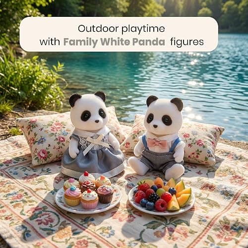 OLEOCA Family White Panda Figures — Set of 2 Collectible Flocked Mini Dolls with Removable Clothes, Dollhouse Pretend Play Set for Kids Ages 3+ thumbnail 2