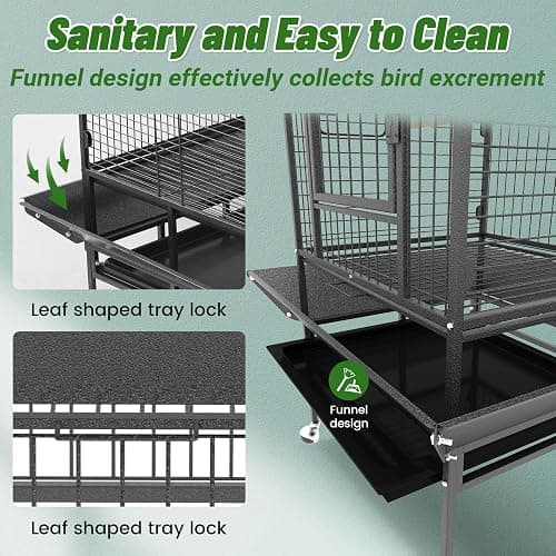 82 Inch Bird Cage, BOINN Bird Flight Cages with Rolling Stand & Bottom Tray, Wrought Iron Parrot Cage with PlayTop for Parakeet, Lovebirds, Ringneck, Cockatiels thumbnail 7