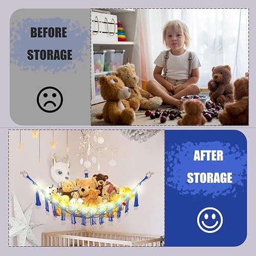 CERETIA Stuffed Animal Hammock with LED Light, Toy Hammock for Stuffed Animals Storage for Kids Room Decor, Stuffed Animal Hammock Corner, Royal Blue thumbnail 5