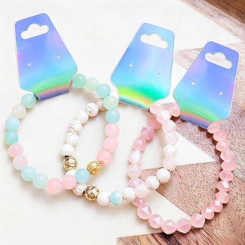 joycraft 100Pcs Bracelet Display Cards, 4.7x1.7Inch Self-Adhesive Necklace Display Cards, Earring Paper Holder Tags, Jewelry Packaging Tags for Jewelry Scrunchies Keychain,Laser thumbnail 6