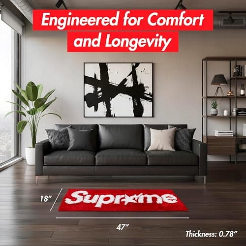 HMZA Supreme Rug for Cool Room Decor – Soft Microfiber Cute Mat for Aesthetic Room Decor - 47" x 18" Non Slip Hypebeast Rug for Bedroom - Machine Washable Gamer Mat for Boys Cool Stuff thumbnail 2
