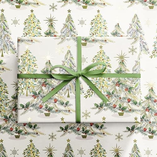 RUSEPEA Luxury Christmas Tree Wrapping Paper Roll, Mini Roll, Elegant Gold Foil Xmas Tree Gift Wrap Paper for Holiday Gifts, Party, DIY Crafts (17in x 16.4ft) thumbnail 9