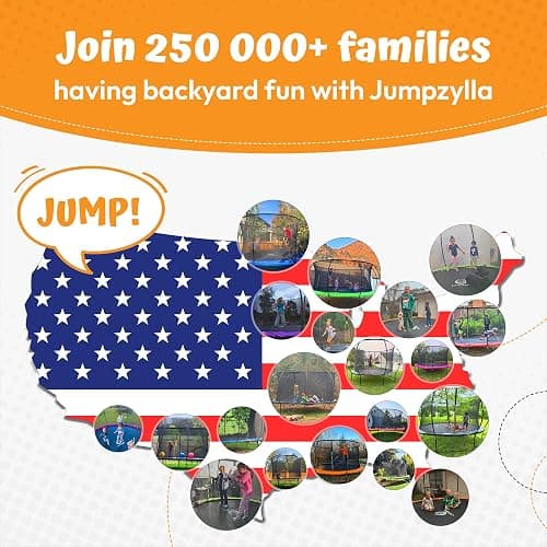 JUMPZYLLA Trampoline Outdoor 8FT 10FT 12FT 14FT 15FT 16FT with Enclosure and Ladder, ASTM Approved Recreational Trampoline for Kids and Adults, Anti-Rust Coated Frame thumbnail 9