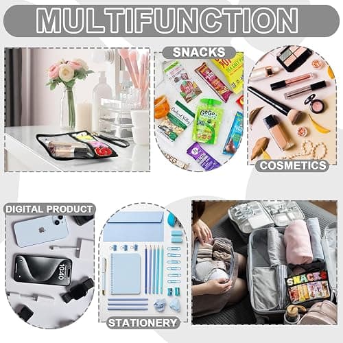 Snack Bag for Travel - Clear Chenille Varsity Letter Flat Pouch with Zipper, 12.2×8.46 inch Waterproof Clear Nylon Preppy Patch Makeup Cosmetic tote Bags for Women Girls thumbnail 5