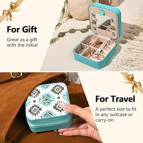CEELGON Western Jewelry Box Case Gift Aztec Print Travel Jewelry Organizer Christmas Gifts for Teen Girls Cowgirl Stuff Small Portable Travel Accessories for Women (Aztec) thumbnail 5