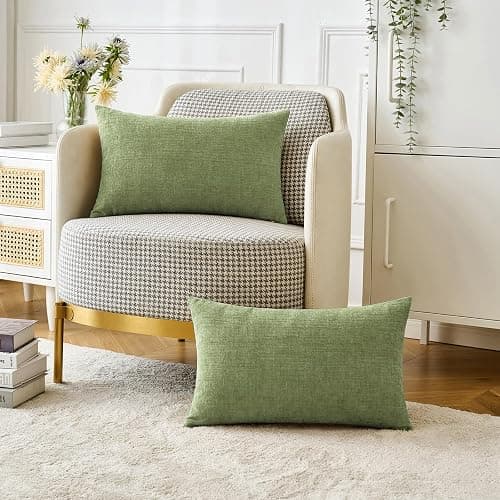 MIULEE Soft Chenille Lumbar Throw Pillow Covers Sage Green 12x20 Pack of 2 | Modern Home Decor, Classic Decorative Pillows, Solid Dyed Cases, Boho Couch Cushion Covers for Sofa Bed Living Room thumbnail 2
