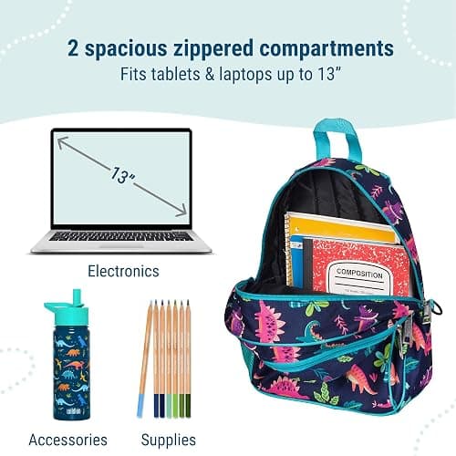 Wildkin Kids 15-inch Elementary School Backpack – Durable Padded Bag with Adjustable Straps for School, Travel & Everyday Use, Multiple Pockets, Boys & Girls Ages 5–10 – Dino Pals thumbnail 5