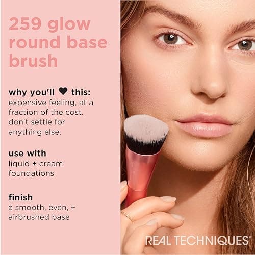 Real Techniques Glow Round Base Makeup Brush, For Liquid & Cream Makeup, Flat Top Foundation Brush For Buffing & Blending Up Coverage, Dense, Synthetic Bristles, Vegan & Cruelty Free, 1 Count thumbnail 3