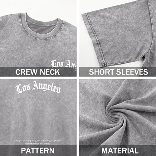 Bobeutou Oversized Graphic Tshirts for Men Los Angeles Vintage Tees Streetwear Acid Wash Baggy Cool Shirts Casual Tops thumbnail 6