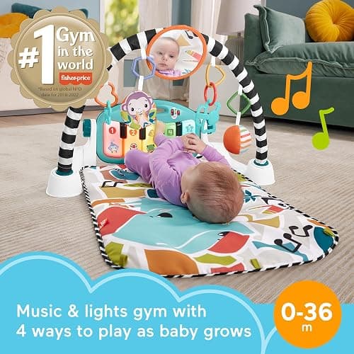 Fisher-Price Baby Playmat Glow and Grow Kick & Play Piano Gym, Blue Musical Learning Toy with Developmental Activities for Newborns 0+ Months - Light Blue thumbnail 3