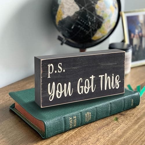 Esur Motivational Home Office Desk Black Decor - Farmhouse Wooden Box Sign Gift for Women - P.S. You Got This thumbnail 2
