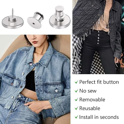 Ceryvop 12 Sets Buttons Pins for Jeans, No-Sew Replacement Jean Buttons for Loose Pants Tightener for Too Big thumbnail 5