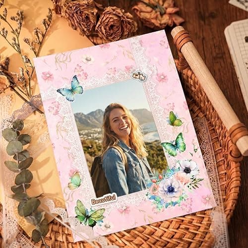 24 Sheets Pink Scrapbook Paper 12''x12'' Double-Sided Floral | Cardstock Lace Borders, Flower Stickers, Decorative Decoupage Paper Bundle for Journal, DIY Card Making Crafts thumbnail 8