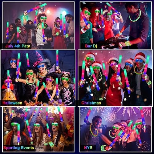 OLUPP 150 PCS Glow in the Dark Party Supplies, 16 Foam Sticks, 16 LED Glasses, 100 Glow Sticks and 18 Finger Lights for Neon Party, Wedding, Birthday, Concert, New Year, Carnivals, Raves thumbnail 4