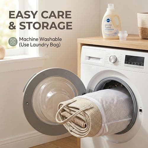 JMvicyroam 65L Extra Large Machine Washable Cotton Rope Blanket Basket | Collapsible Laundry Hamper, Reinforced Handles, For Blankets, Pillows, Toys and Clothes, Living Room and Bedroom, Oatmeal thumbnail 5