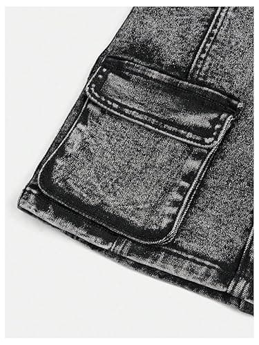 SHENHE Girl's Denim Cargo Skirt High Waisted Zip Fly Bodycon Mini Jean Skirt with Pockets - 10 Years - Black thumbnail 3