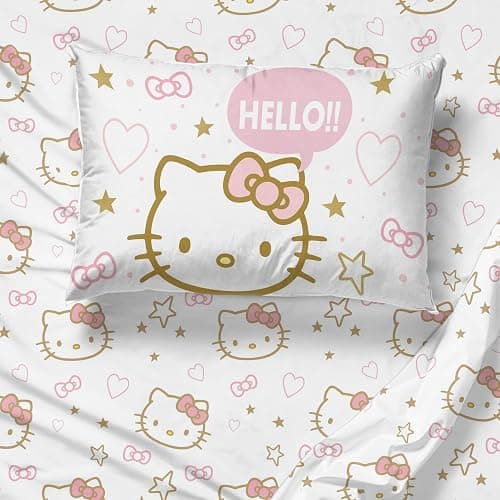 Jay Franco Sheet Set with Fitted, Flat Sheets & Pillow Cover - Ultra-Soft Bedding with Pillowcase for Room Decor, Pink - Hello Kitty, 4 Piece Full thumbnail 7