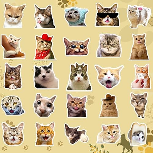 Funny Cat Stickers, 98 PCS Cute Cats Sticker for Laptop Scrapbook, Water Bottles, Guitar, Suitcase Phone, Snowboard, Cat Sticker Waterproof Vinyl for Water Bottle thumbnail 6