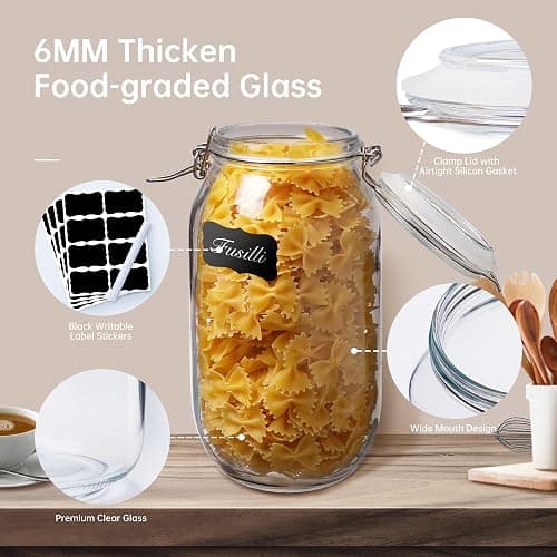 HomArtist Glass Jars with Airtight Lid Set of 6, 17 floz Wide Mouth Mason Jars with Clamp Lids,Glass Sealed Jars with Air Tight Lids, Best for Kitchen & Pantry Food Storage thumbnail 4