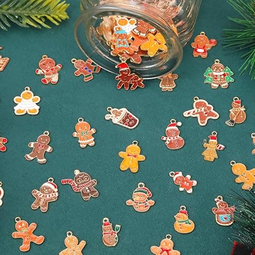 MARFOREVER Gingerbread Man Snowman Charms, 120 PCS Christmas Charms for Jewelry Making, Assorted Enamel Winter Gingerbread Man Xmas Charm Pendants for DIY Bracelet Necklace Earrings Making Supplies thumbnail 3