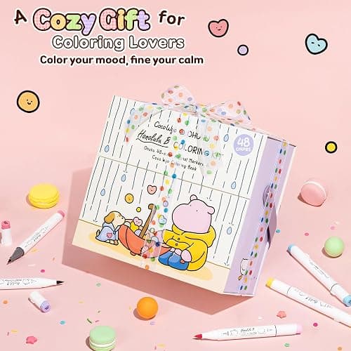 Ohuhu × Coco Wyo Coloring Set 48 Alcohol Markers& Coloring Book Brush& Fine | Co-branded Coloring Kit, 48-color Dual Tips Honolulu B, for Adults Beginners Artists Cozy Coloring, Great Gift Idea thumbnail 10