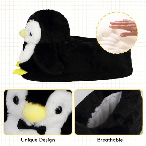 Aopuro Cute Women Penguin Animal Slippers Fluffy Warm Plush House Shoes Novelty Soft Slippers Cartoon Gifts for Birthday Christmas thumbnail 3