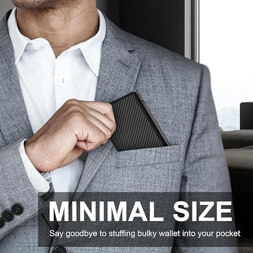 GAOCHALE Wallet for Men Pop up Card Holder, Smart, Slim, Minimalist Design for Front Pocket, Premium RFID Blocking, 10-14 Card Capacity | ID Window | Cash Slot(Carbon) thumbnail 4