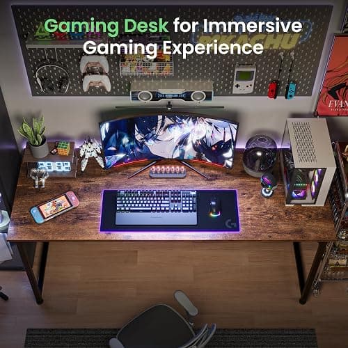 Huuger Computer Desk, 55 Inch Home Office Desk, Gaming Writing Work from Home Study Desk, Large Legroom, Sturdy Metal Frame, Modern Simple, Rustic Brown thumbnail 8