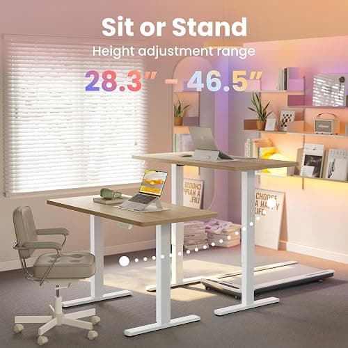 HUANUO 32" Small Electric Standing Desk Adjustable Height, 4 Memory Height Settings, Sit Stand Up Desk for Home Office & Computer Workstation, LightWalnut thumbnail 4