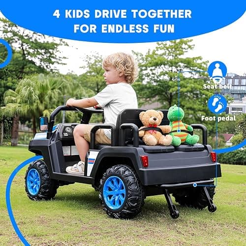 Electric Car for Kids, 24V 4 Seater Ride on Toys w/Parent Remote, 4 Wheeler Suspension, Max 220lbs Weight Capacity, USB, Music, Radio, LED Light, Ride on Truck for Boy/Girl Ages 3-8, Blue thumbnail 4