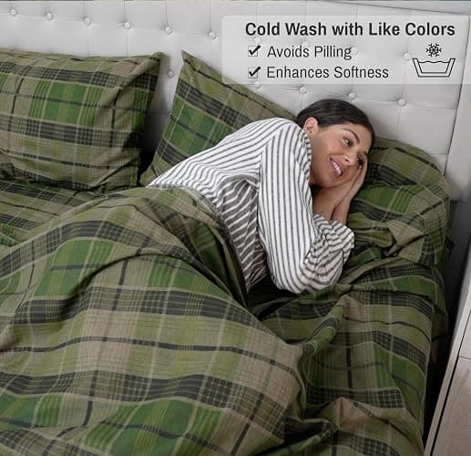 RUVANTI Flannel Sheets Queen Size - 100% Cotton Double Brushed Bed Sheets, Deep Pockets 16 Inches Queen Sheet Set, All Seasons Breathable & Extra Soft - Warm & Cozy, 4 Piece, DNA Plaid thumbnail 5