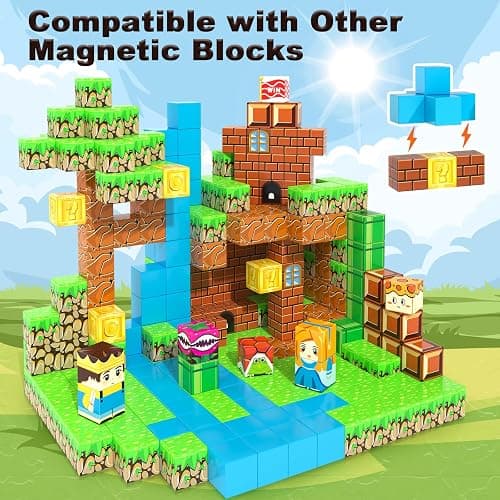 108PCS Magnetic Blocks Building Toys - 1'' Magnet Building Blocks Build Mine Magnet World Game Adventure Set Cubes Boys Girls Toys Ages 3-5 4-6 5-7 6-8 Kids Gifts for 3-12 Years Old School Supplies thumbnail 6