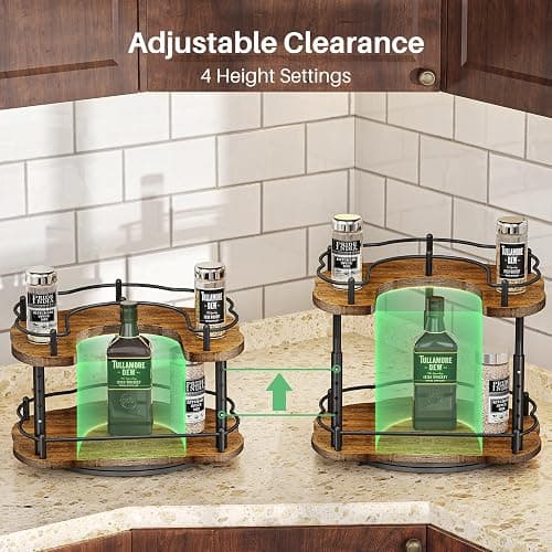 Lazy Susan Organizer Spice Rack - Spice Organization for Cabinet Height Adjustable Rotating Lazy Turntable, Pantry Kitchen Wood Revolving Seasoning Organizer (12 Inch) thumbnail 6