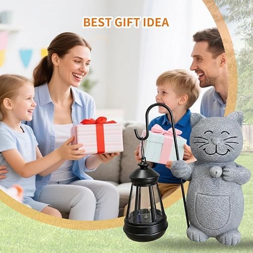 2026 Garden Cat Statues with Solar Lantern Flowerpot Outdoor Decoration, Cat Figurines Yard Art Sculptures for Patio Lawn Backyard Porch Ornaments, Yard Ornament- Unique Mother's Day Birthday Gifts thumbnail 6
